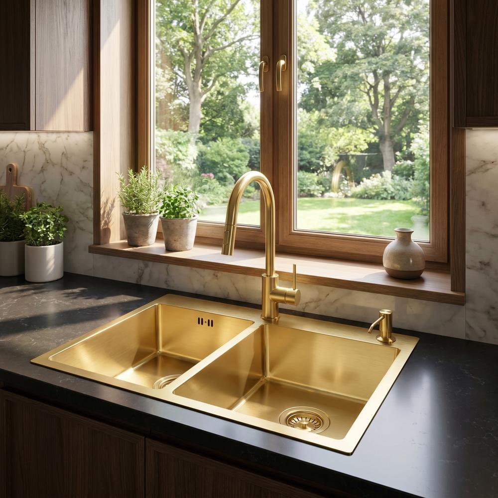 Ocelový dřez Toby BRUSH GOLD