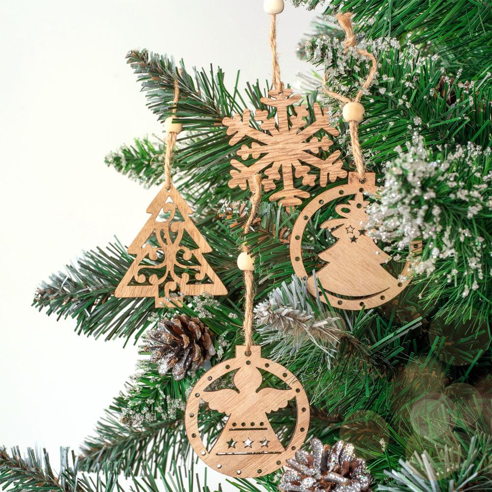Zestaw drewnianych zawieszek na choinkę 9szt