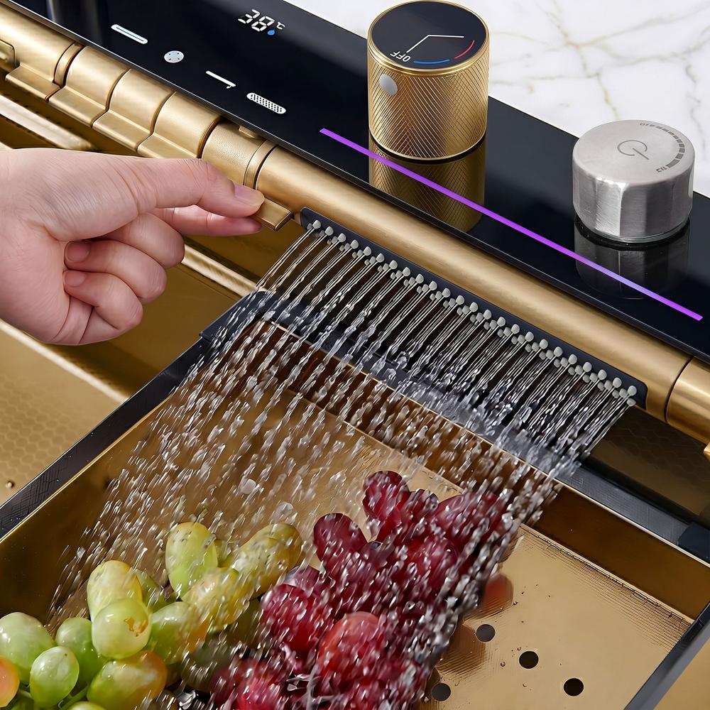 Wielofunkcyjny zlewozmywak stalowy 10w1 REA Alonzo Złoty Szczotkowany