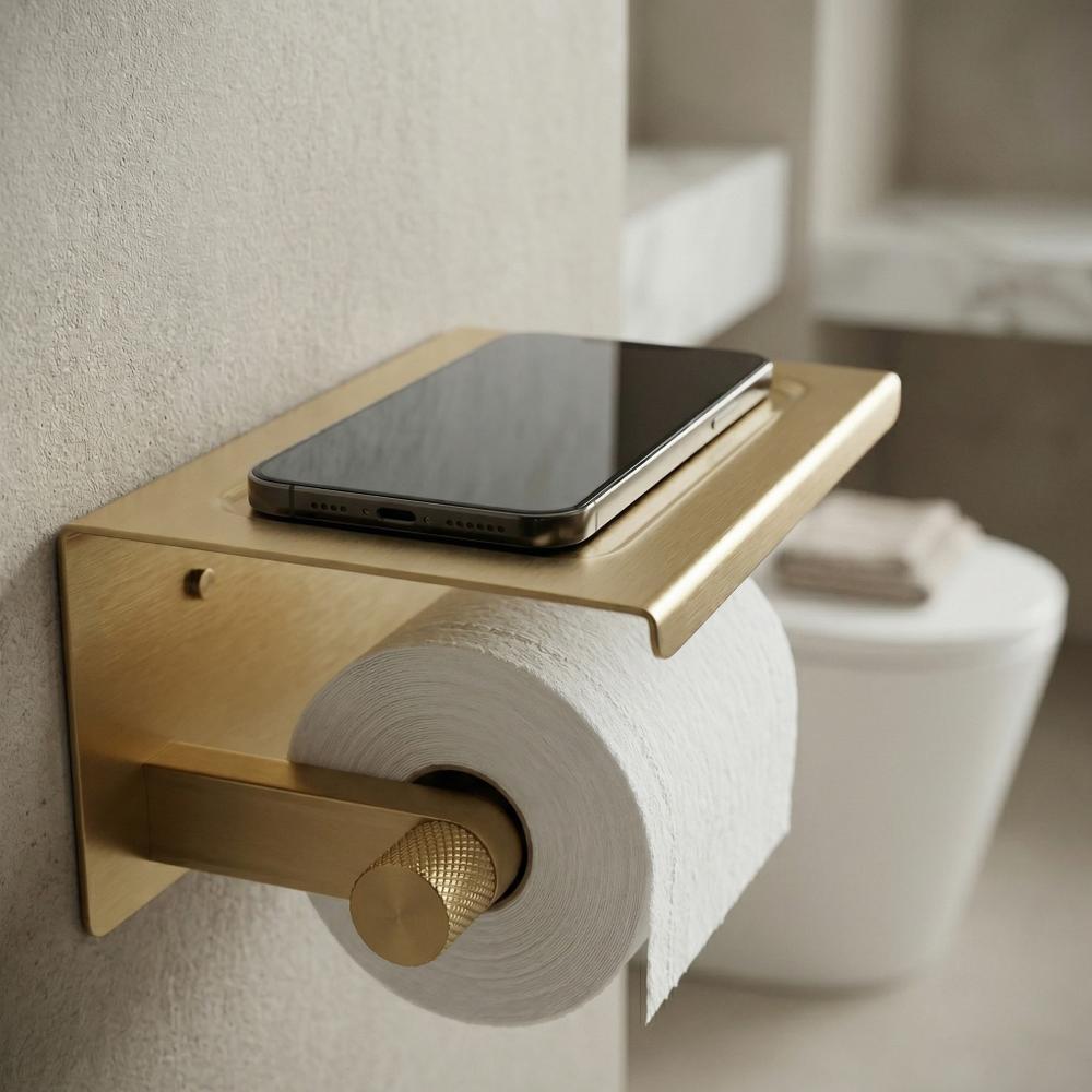 Uchwyt na papier toaletowy z półką 39105A ORI Złoty Szczotkowany