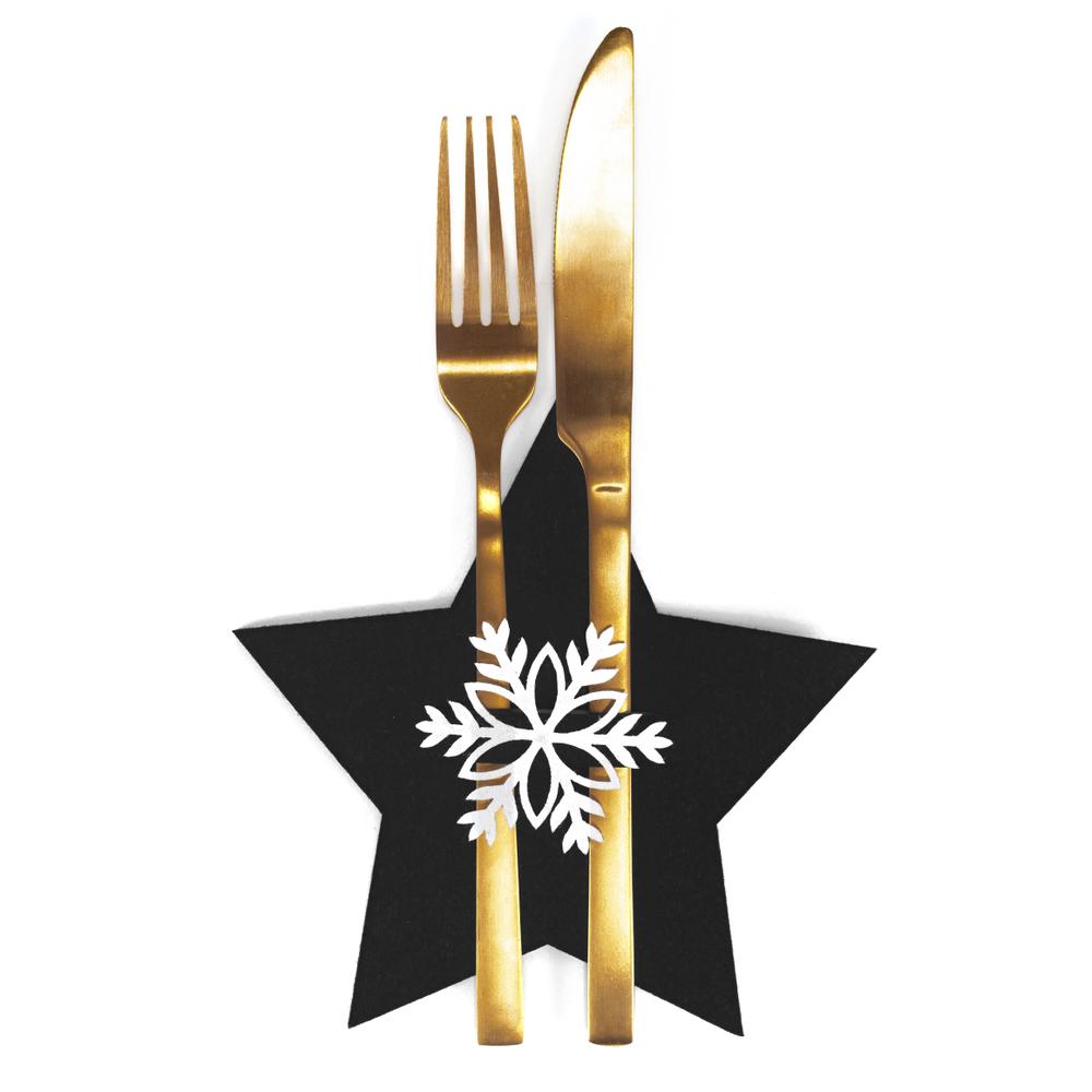 Pokrowiec na sztućce Świąteczny 4 szt. Gwiazda Czarna