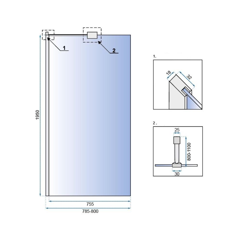 Rea Aero N 80 Läpinäkyvä suihkuseinä