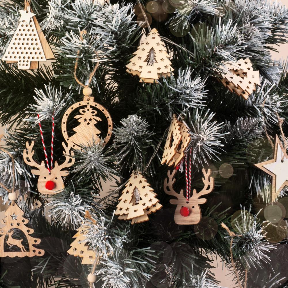 Zestaw drewnianych zawieszek na choinkę 9szt