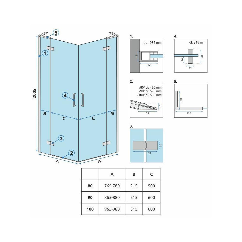 Duschkabine REA Hugo Double Black 100x100