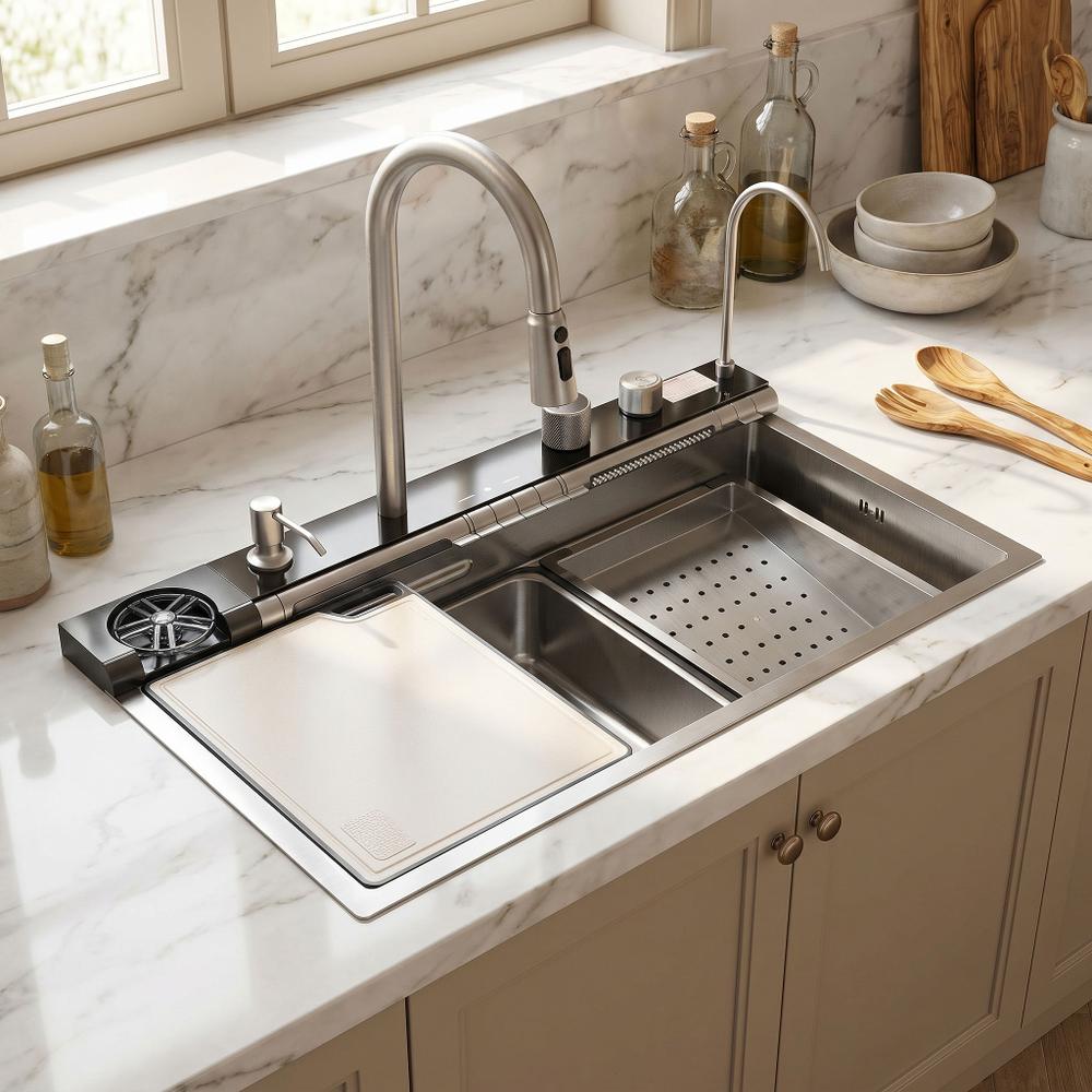 Wielofunkcyjny zlewozmywak stalowy 10w1 REA Alonzo Nikiel Szczotkowany