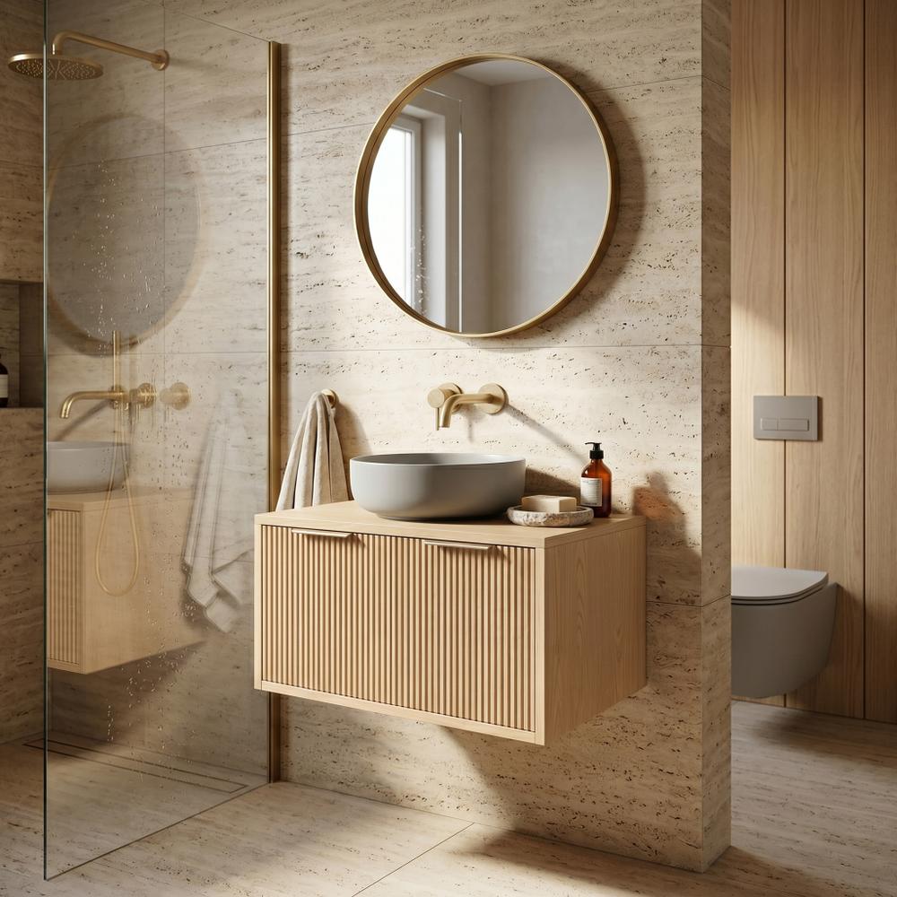 Dulap baie pentru lavoar Rea Core 80cm Beige