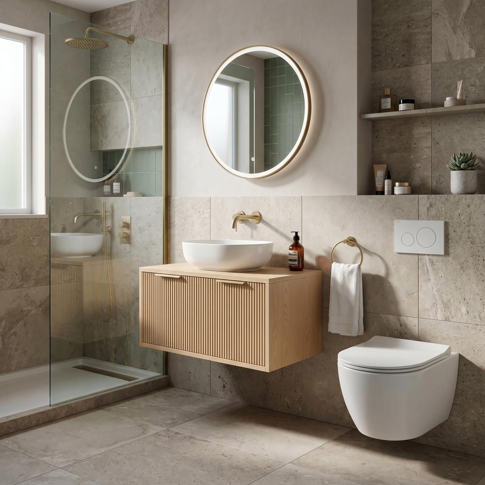 Dulap baie pentru lavoar Rea Core 80cm Beige