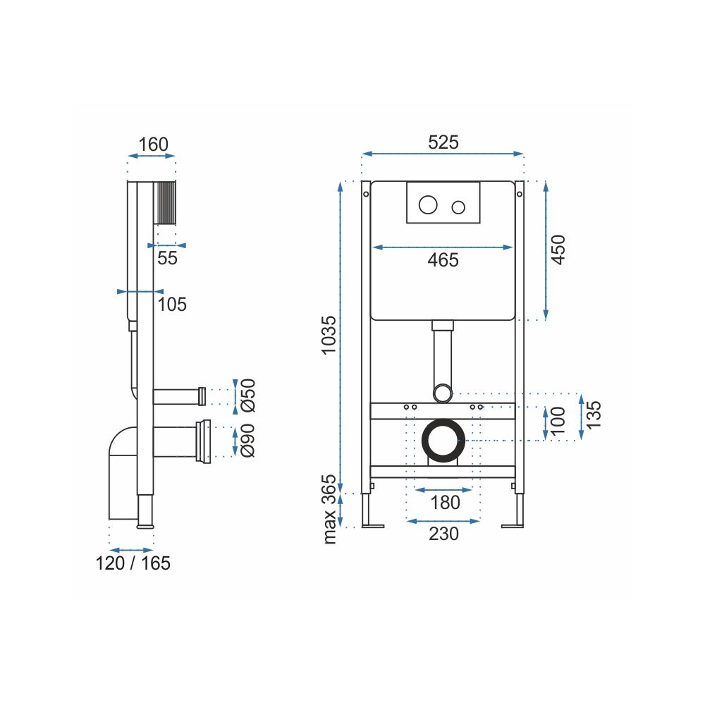 WC pirms sienas uzstādīšanas komplekts ar H pogu Melns