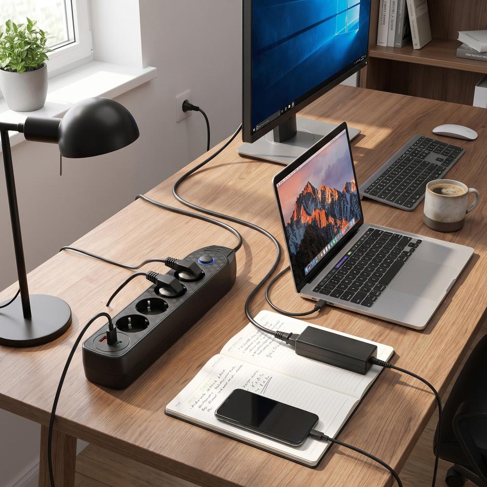 Listwa zasilająca Przedłużacz 4 gniazda + 2x USB-A + USB-C JNH025-4B Czarna