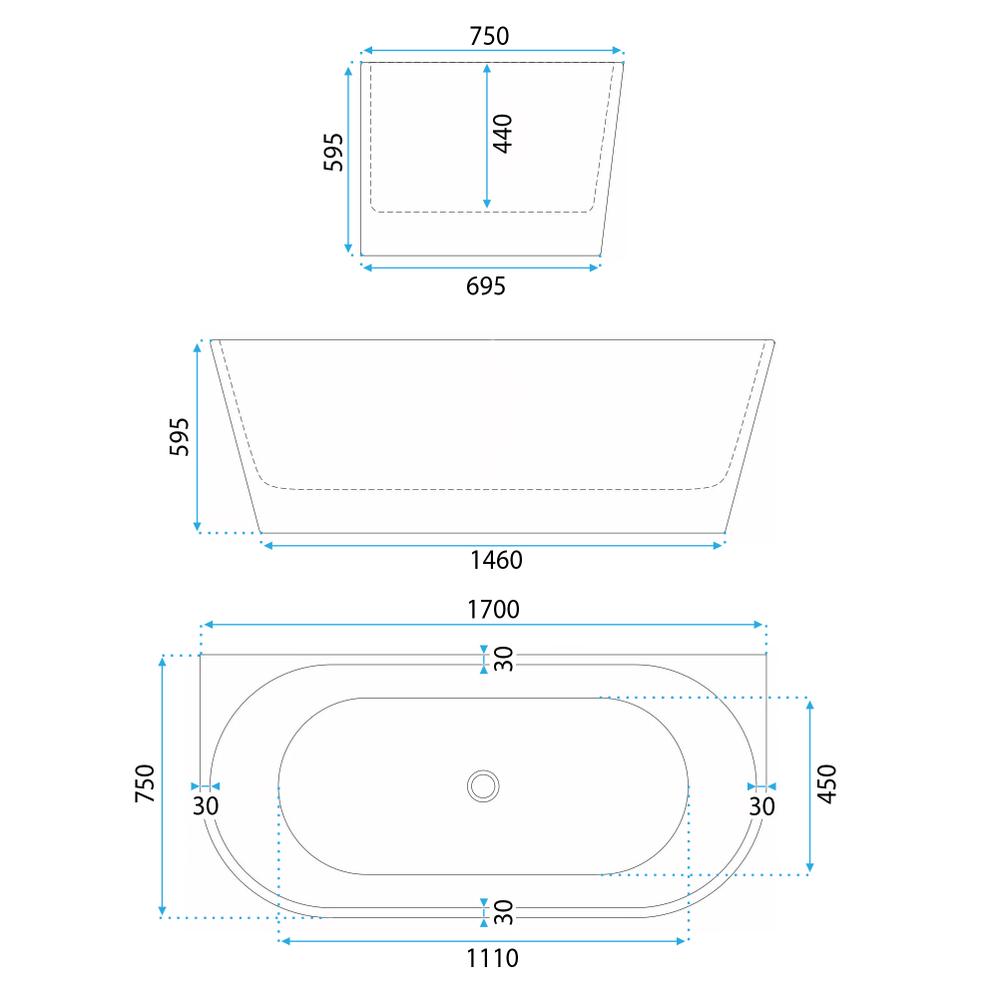 CAPRI Ακρυλική Μπανιέρα Τοίχου 170εκ