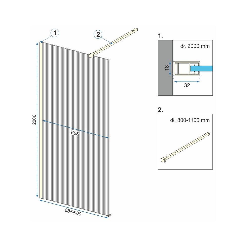 Τοίχο ντους Rea Aero Intimo Matt Black 90