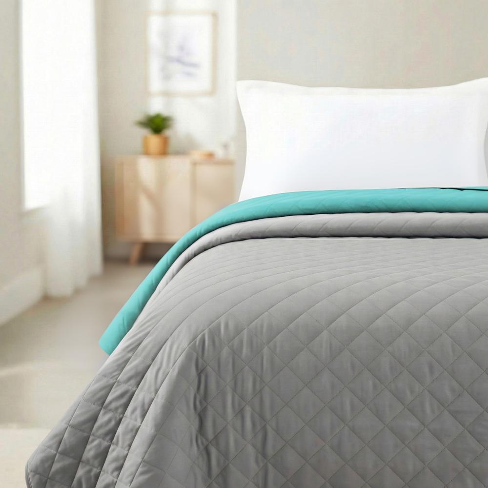 Narzuta dwustronna pikowana Inez  jasnoszary-miętowy