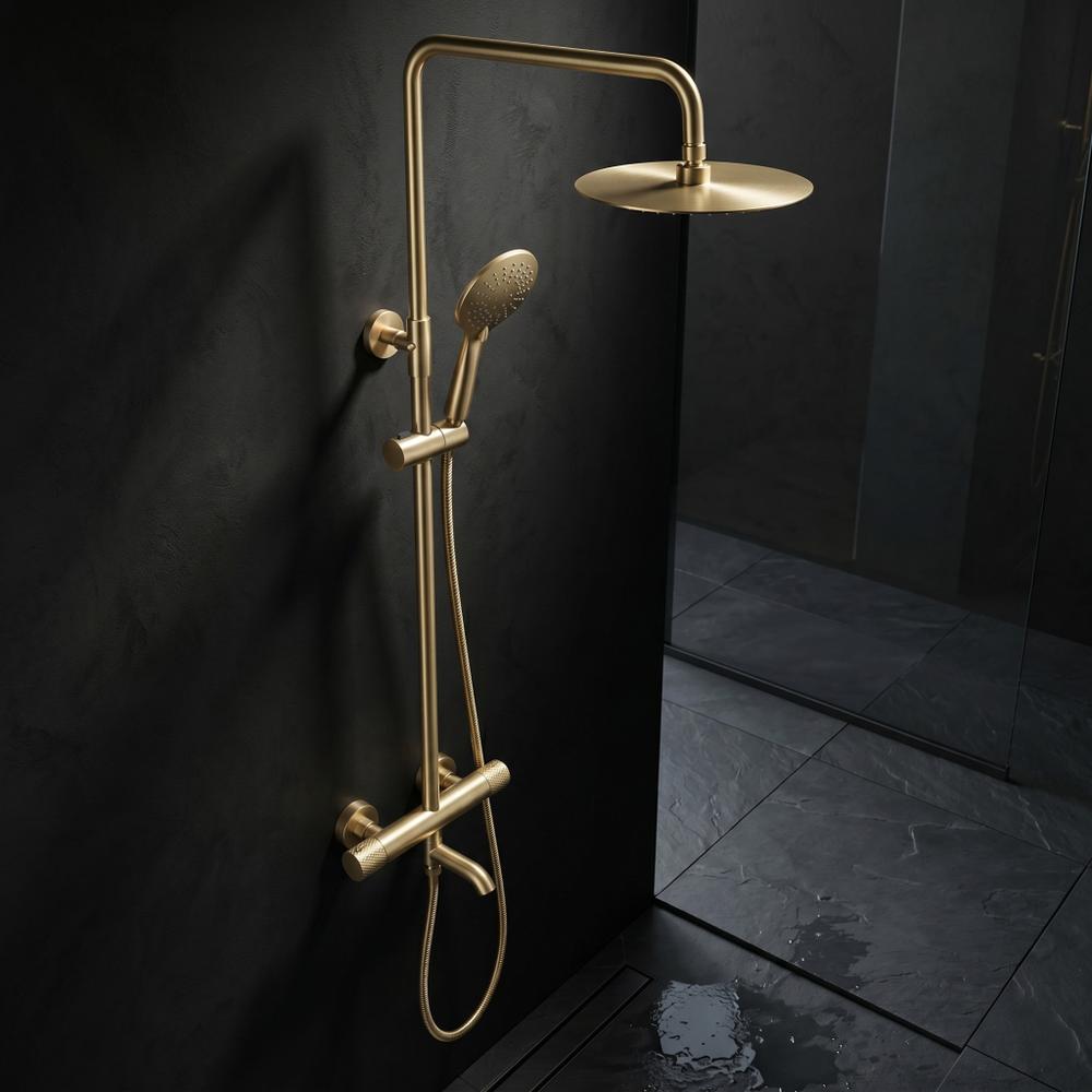 Kit de douche avec thermostat Lungo Diamond Gold Brush