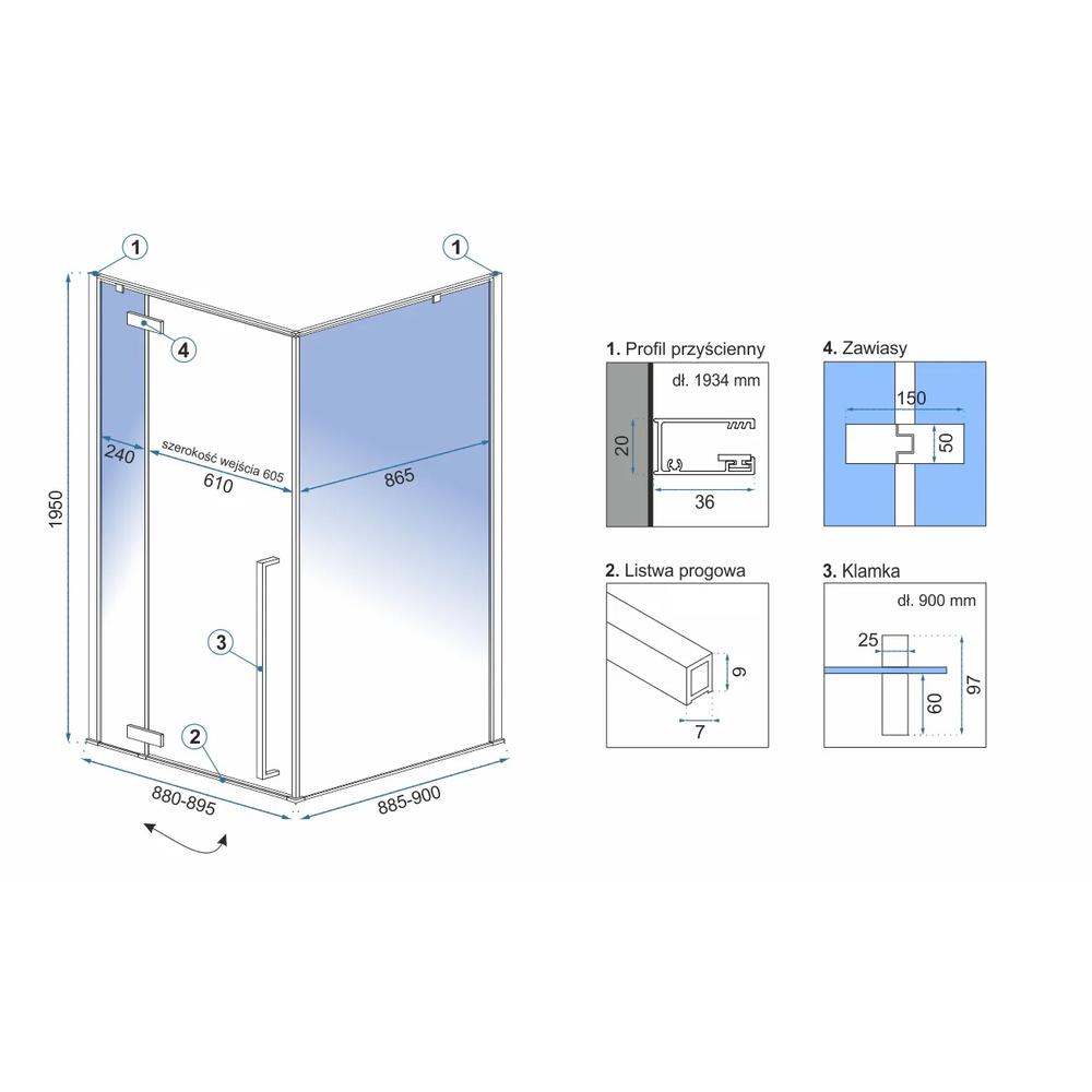 Tuš kabina Rea Fargo 90x90 Zlato