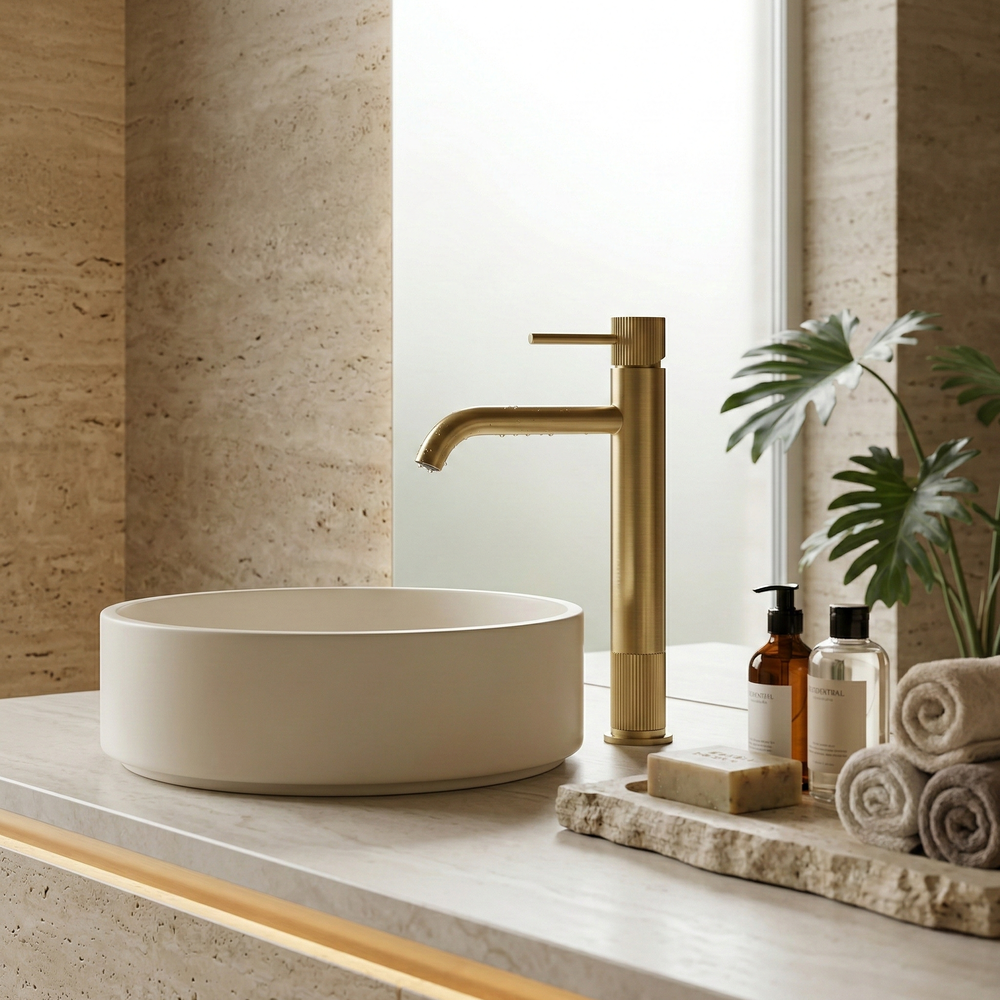 Fürdőszobai csaptelep Rea Lungo Stripe Brush Gold