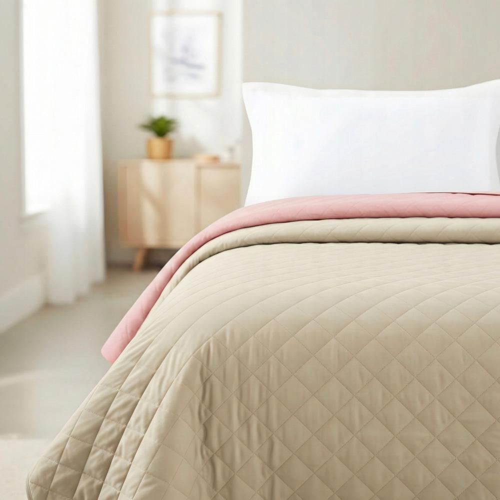 Narzuta dwustronna pikowana Inez beżowo-różowy