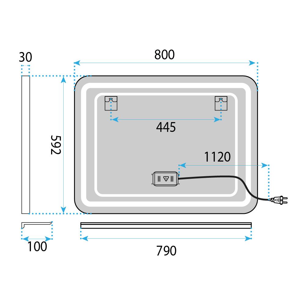 LED sieninis veidrodis su lentyna 80x60 cm L-8060