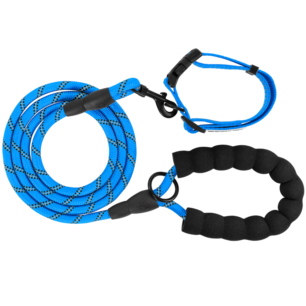 Smycz i obroża dla psa odblaskowa PJ-037 niebieska