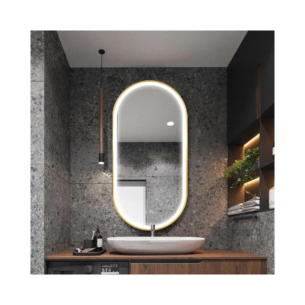 Mirror LED OVL 50x100cm Brush Gold