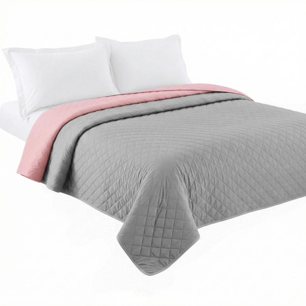 Narzuta dwustronna pikowana Inez  jasnoszary-różowy