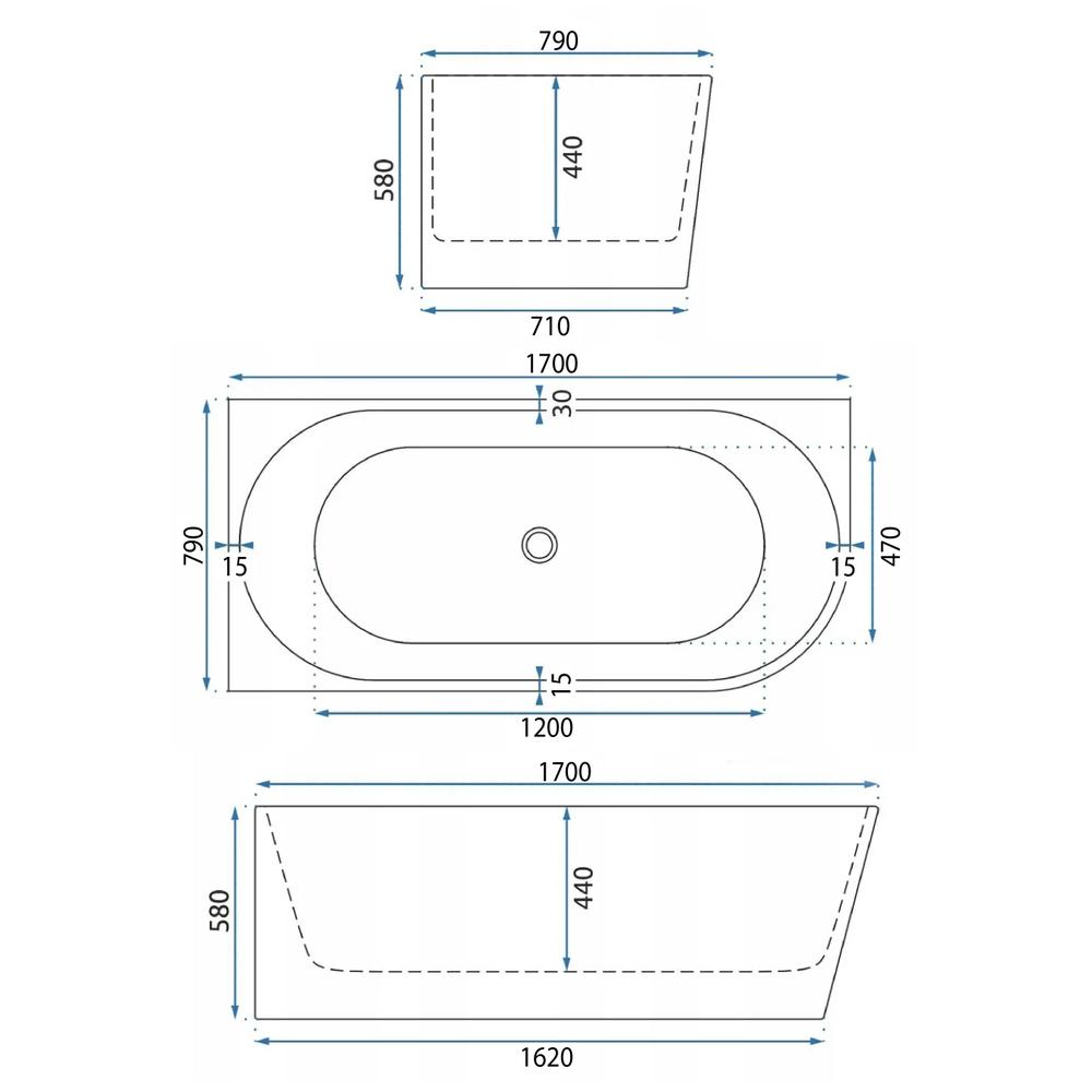 Baignoire d’angle en acrylique Bellanto Slim 170 Gauche