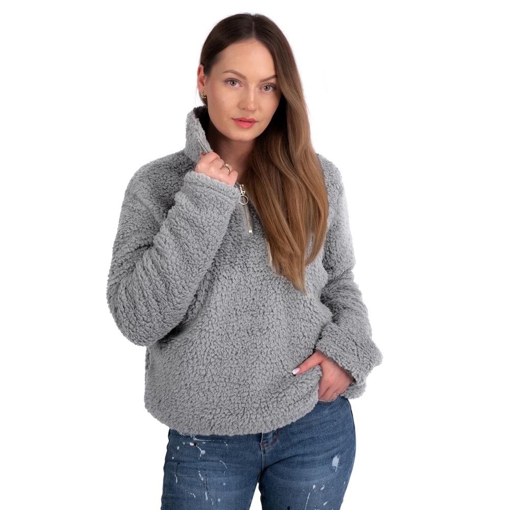 Bluza Damska Sherpa z kołnierzem Light Grey l