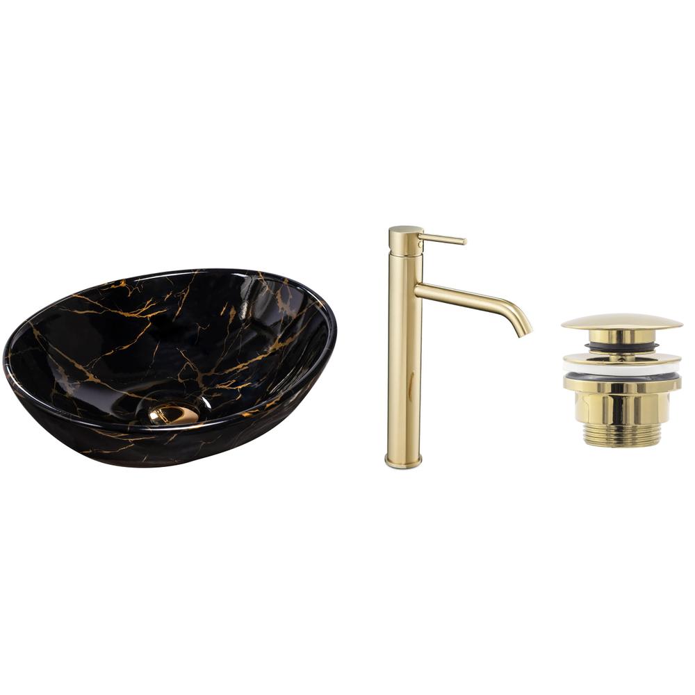 Sofia crni mramorni set + visoka miješalica Lungo zlatna + čep univerzalni zlatna