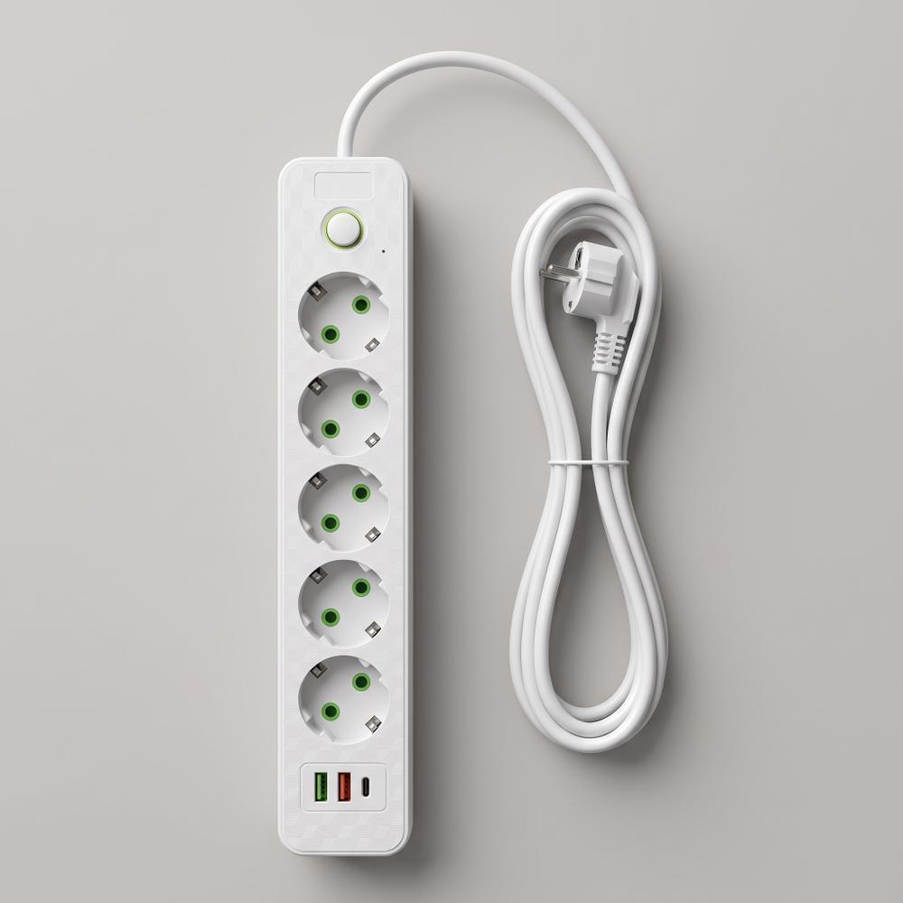 Listwa zasilająca Przedłużacz 5 gniazd + 2x USB-A + USB-C JNH022-5A Biały