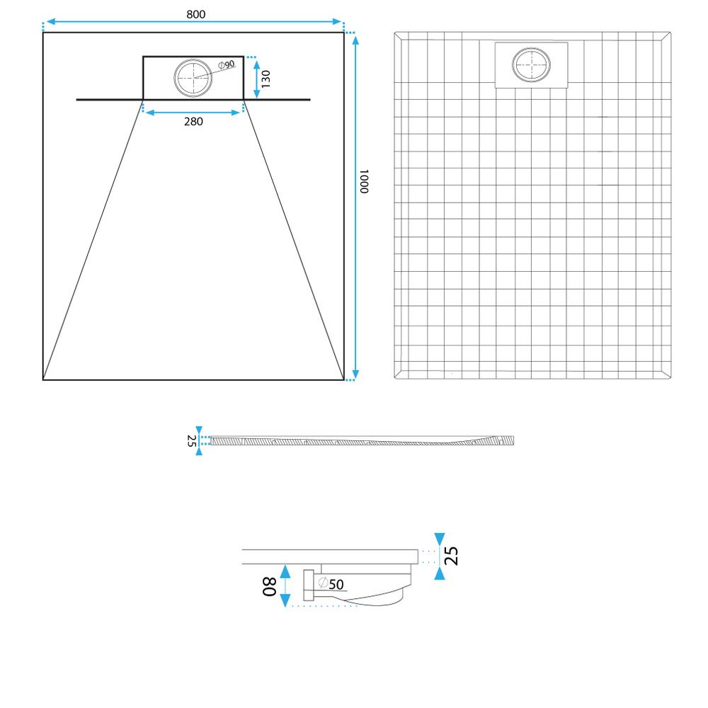 Douchebak Rea Bazalt Black 80x100