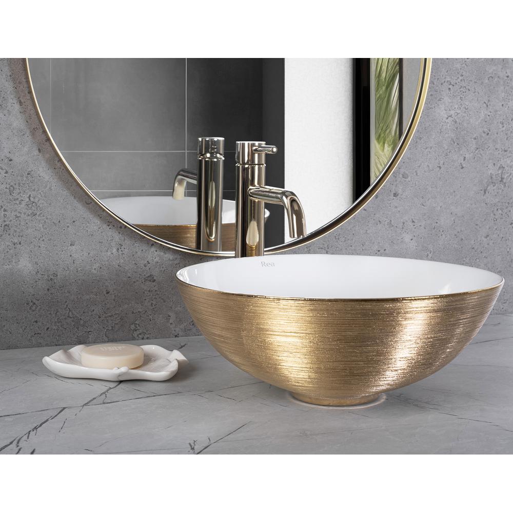 Keramički umivaonik na ploči REA STELLA Gold Brush / White