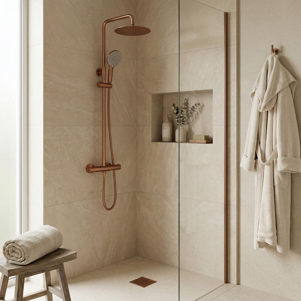 Set de duș fără pipă cu termostat Rea Lungo Copper Brush