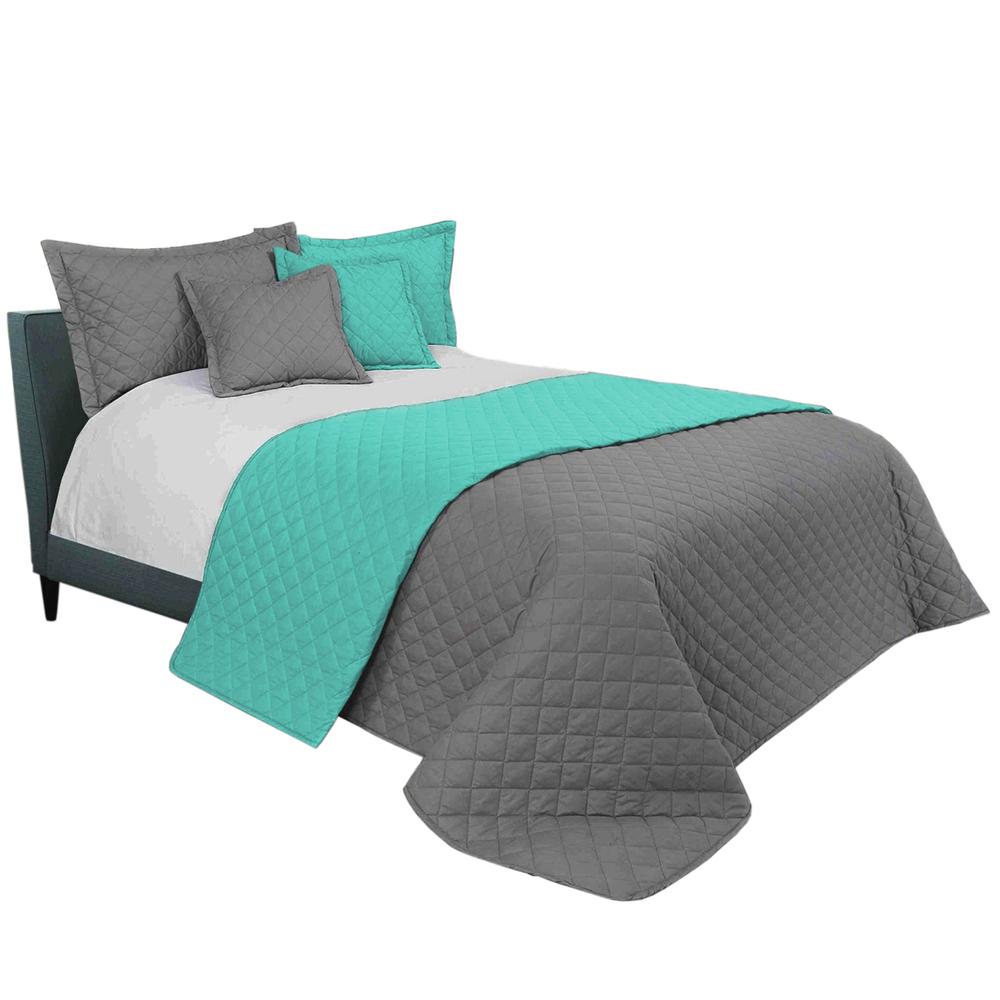 Narzuta dwustronna pikowana Inez  ciemnoszary-miętowy