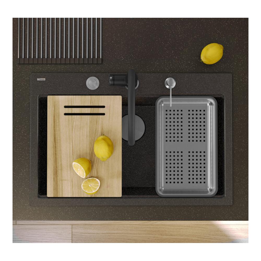 granitový drez MARC 110 WORKSTATION Black Metallic