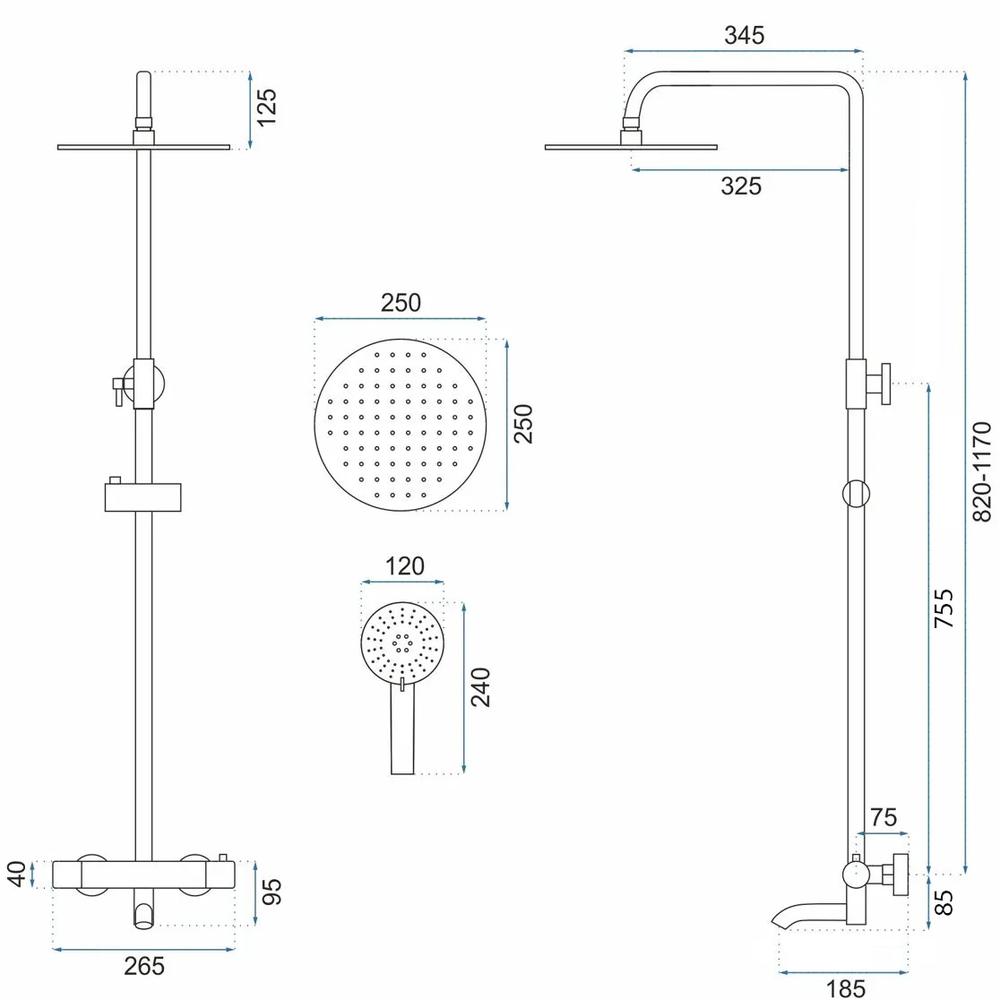 Thermostatic shower set Lungo Gold