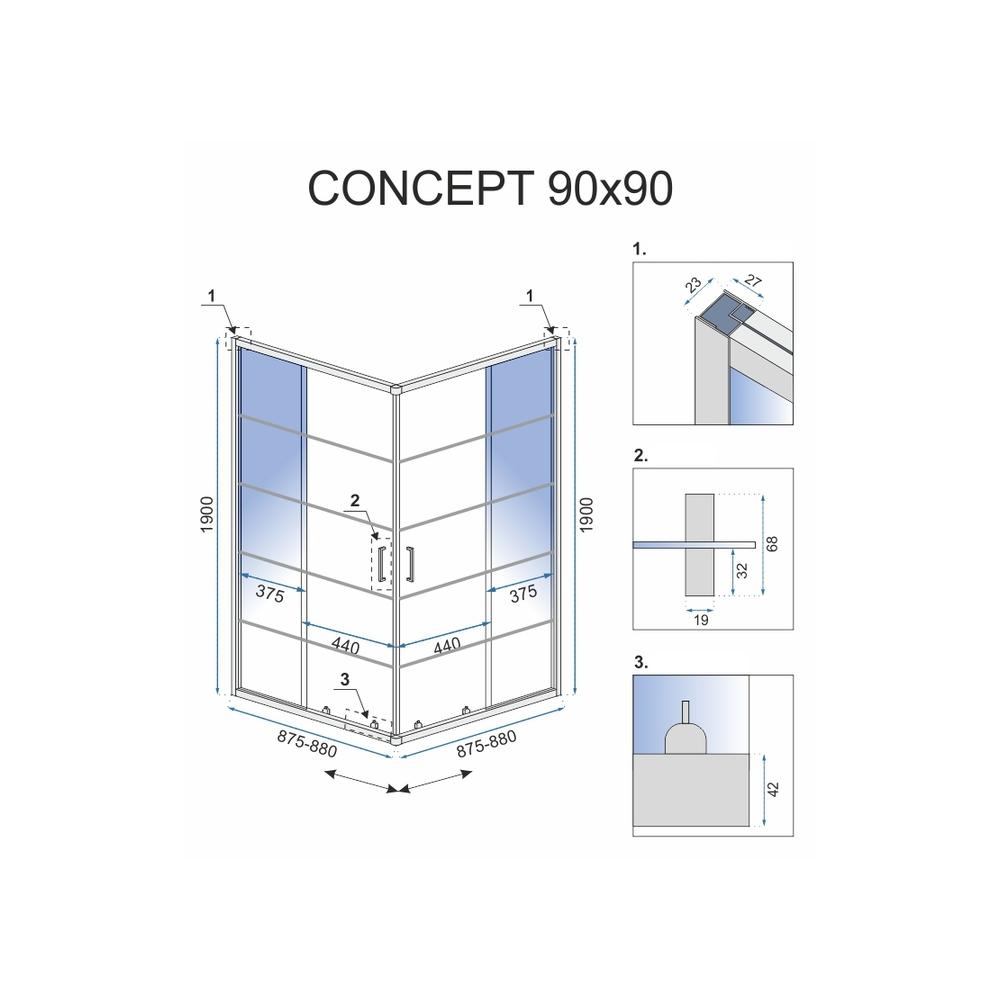 Rea Concept Μαύρη καμπίνα ντους 90x90