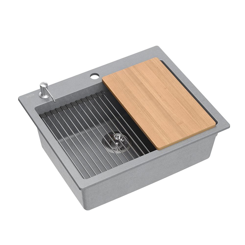 Granite sink KURT 110 WORKSTATION Grey Metallic