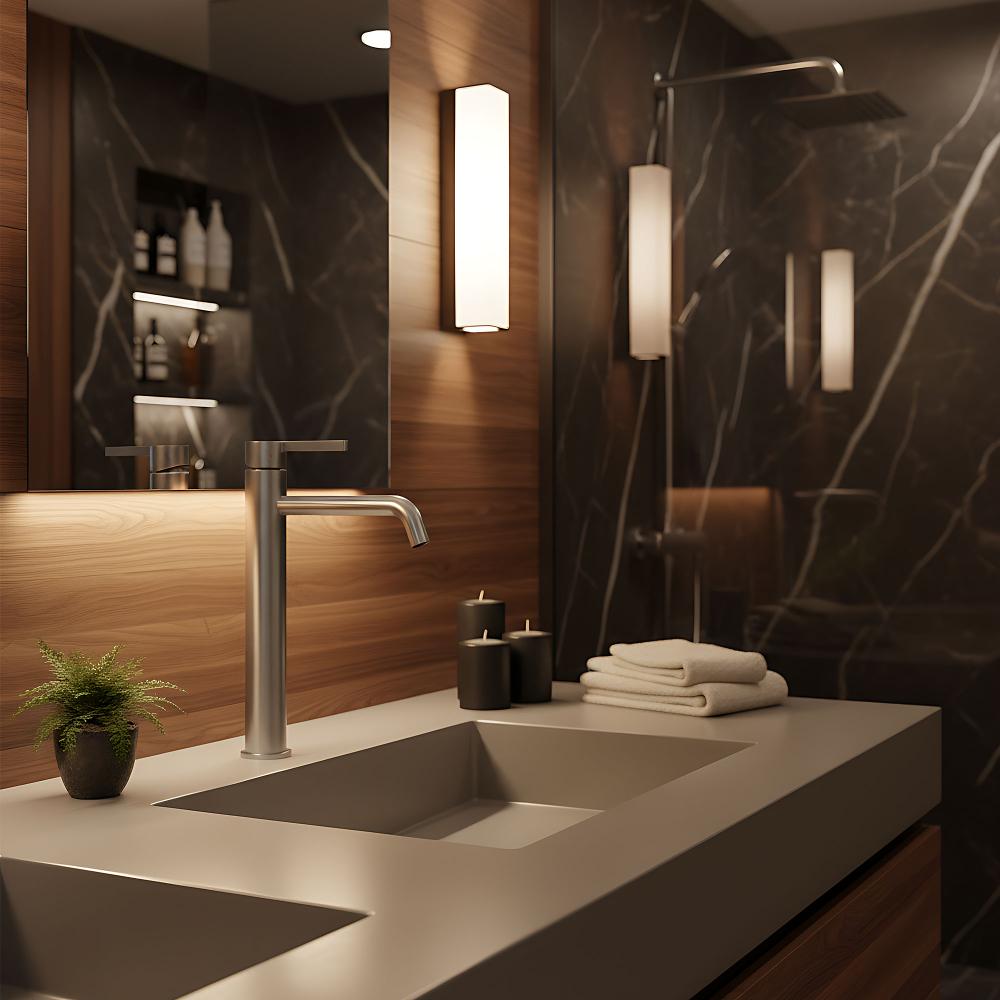 Bateria umywalkowa Rea Foster Nikiel Szczotkowany Wysoka