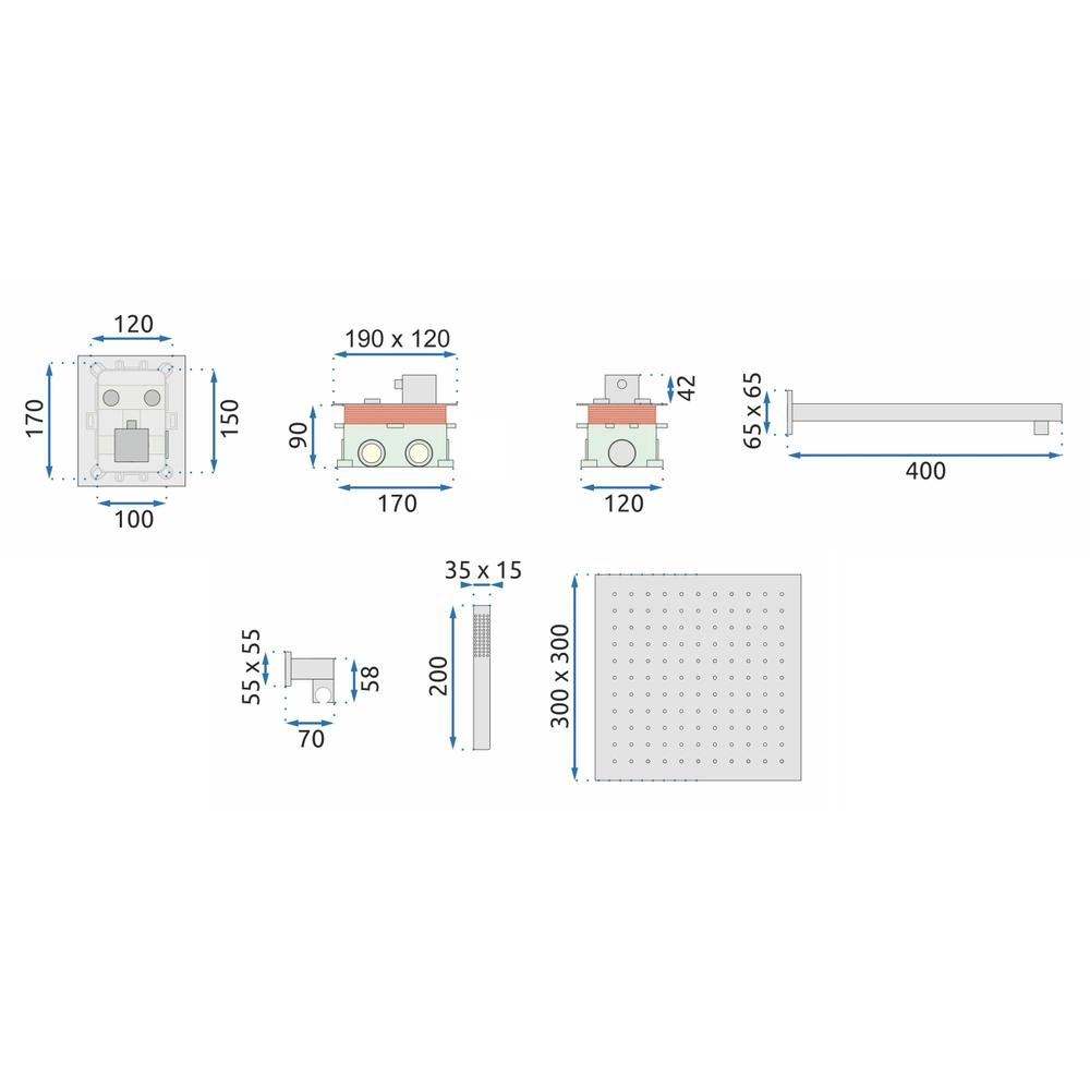 Peidetud dušikomplekt FENIX DAVIS Black koos termostaadiga +BOX