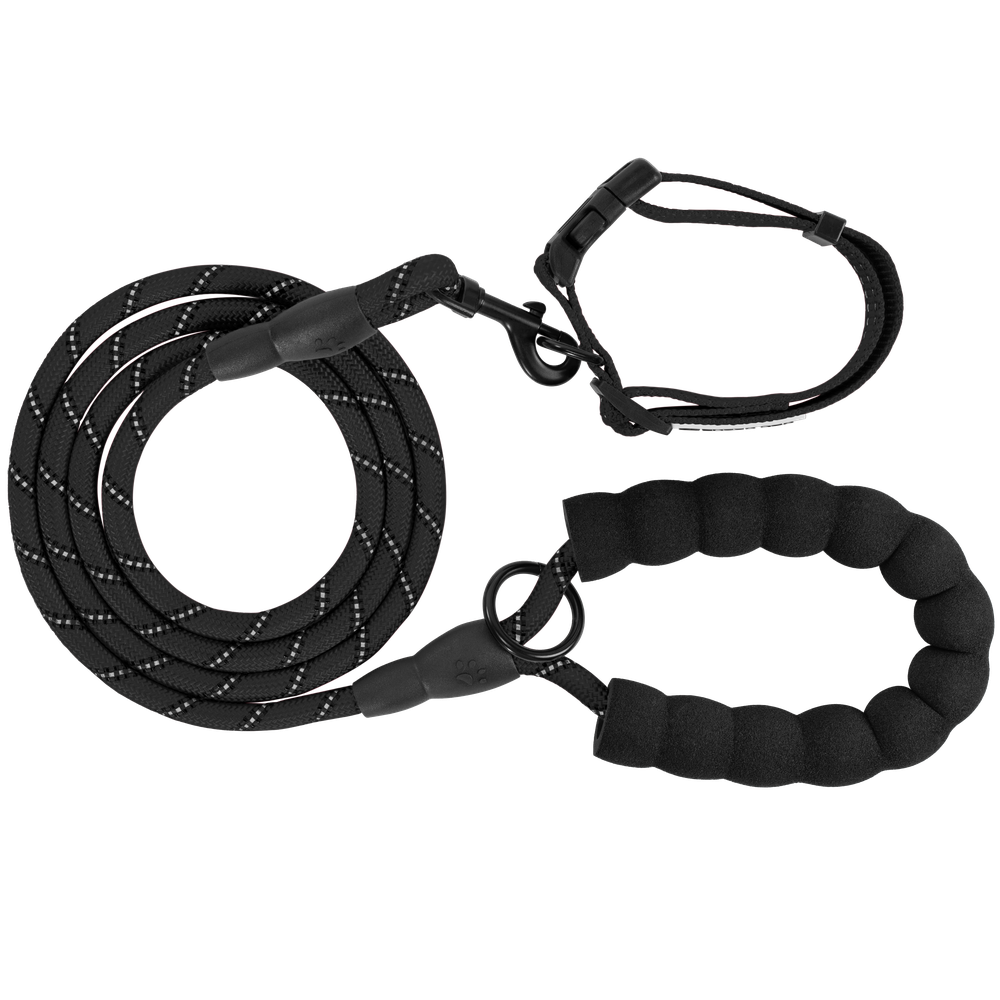 Smycz i obroża dla psa odblaskowa PJ-091 czarna