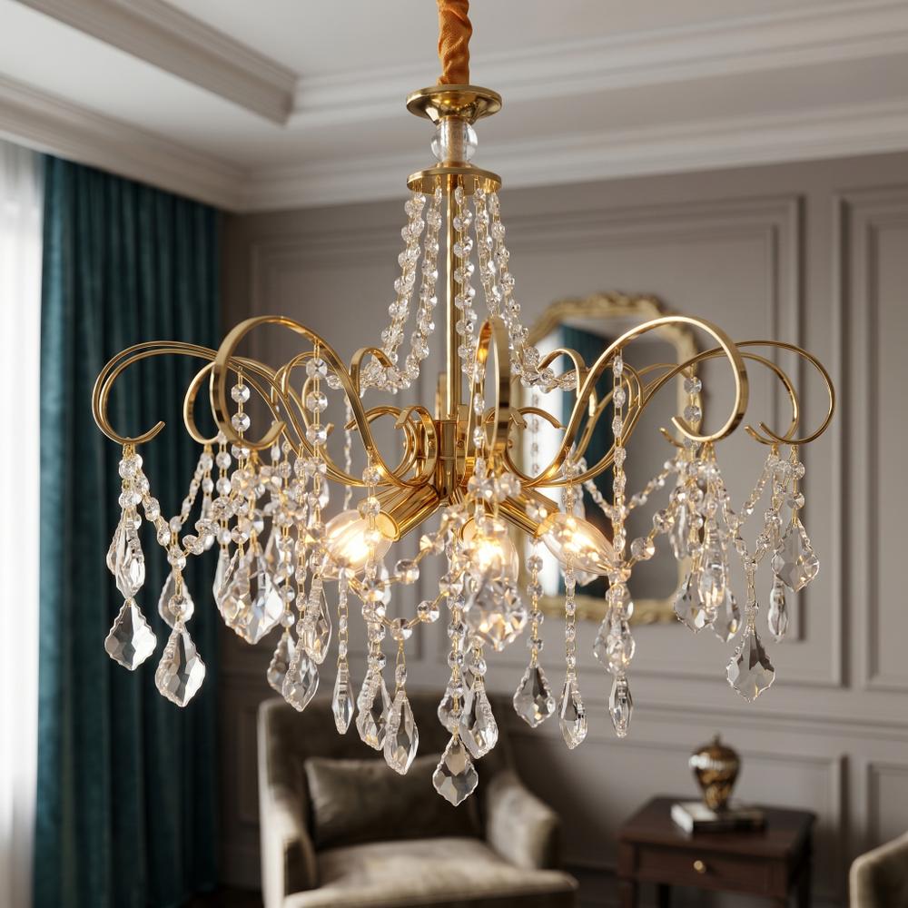 Lampa Wisząca z Kryształami SWE081-CP 60cm Złota