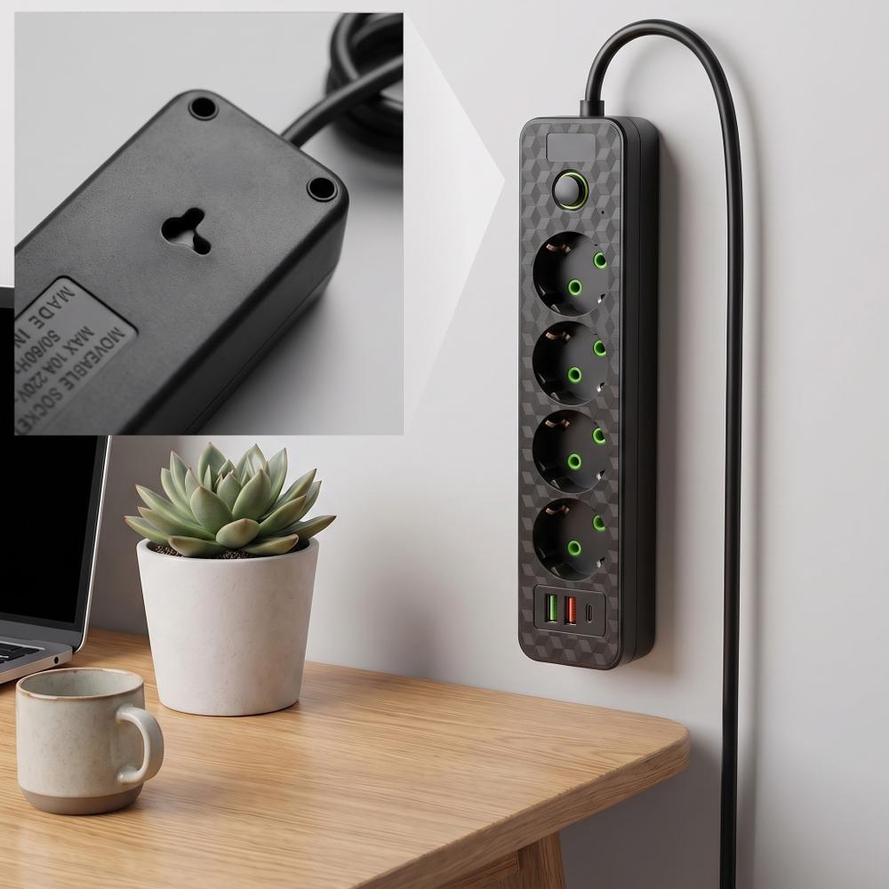 Listwa zasilająca Przedłużacz 4 gniazda + 2x USB-A + USB-C JNH021-4A Czarny