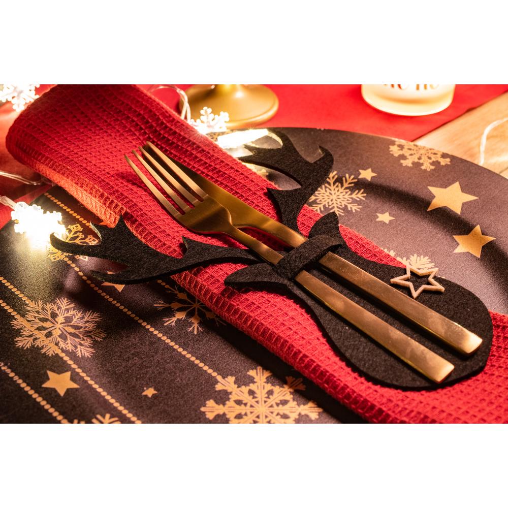 Pokrowiec na sztućce Świąteczny 4 szt. Renifer Czarny
