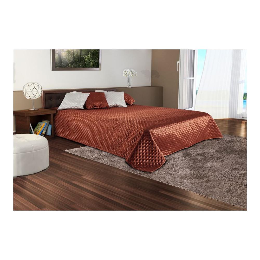 Satynowa narzuta palermo + poszewki na poduszki karmelowy