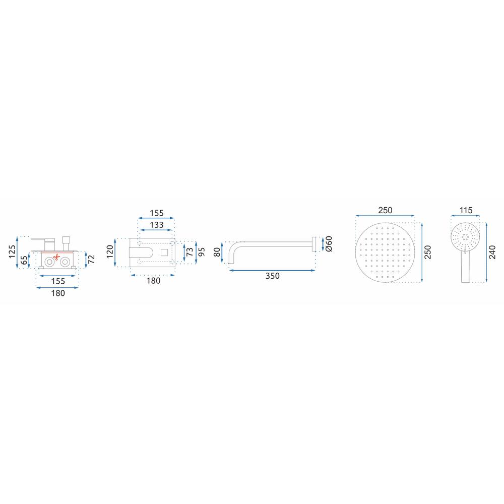 Slēptās dušas komplekts Verso Brushed gold + BOX
