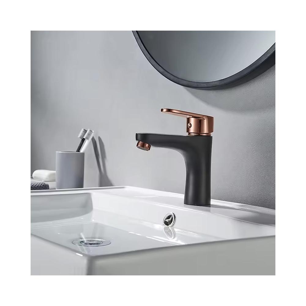 Bateria Umywalkowa REA MILD Black Rose-Gold Low