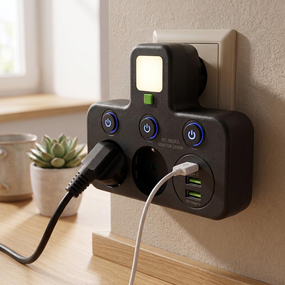 Listwa zasilająca 2 gniazda + 2x USB-A + USB-C JNH017 Czarna