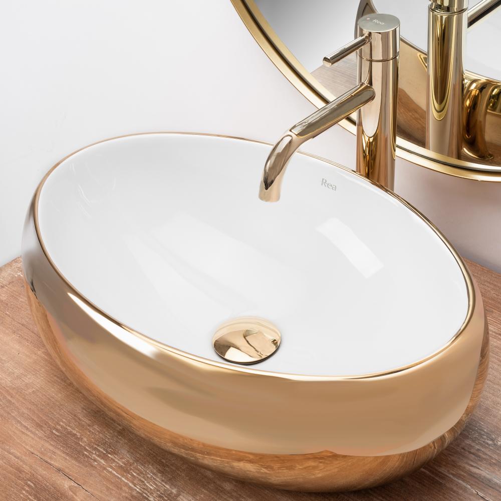Countertop washbasin Rea Linda Gold White