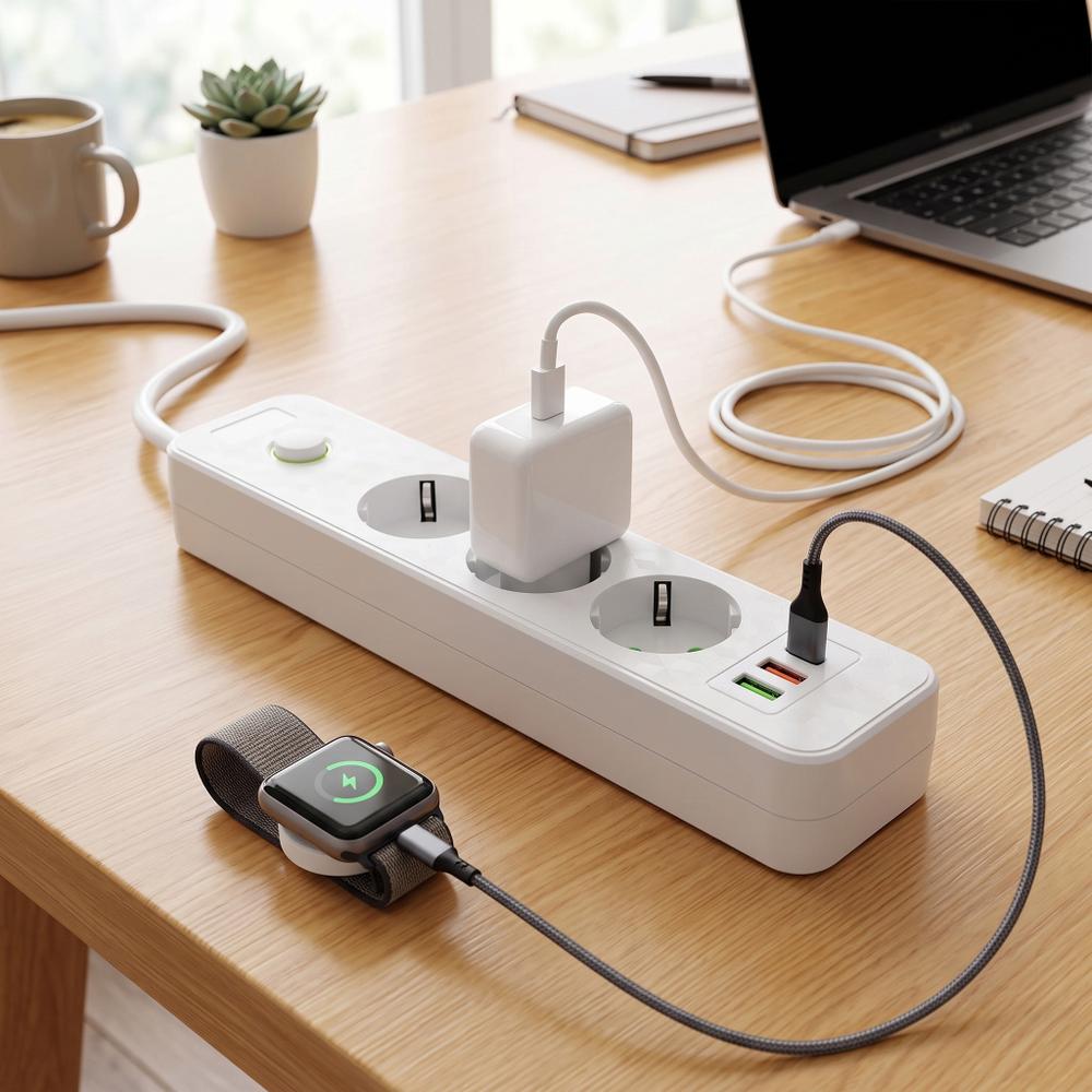 Listwa zasilająca Przedłużacz 3 gniazda + 2x USB-A + USB-C JNH020-3A Biały