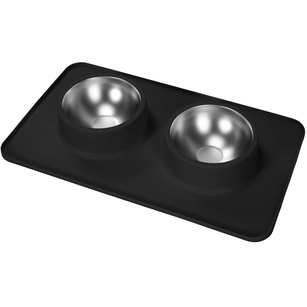 Metalowe Miski Dla Psa lub Kota z Antypoślizgową Matą Czerń PJ-086