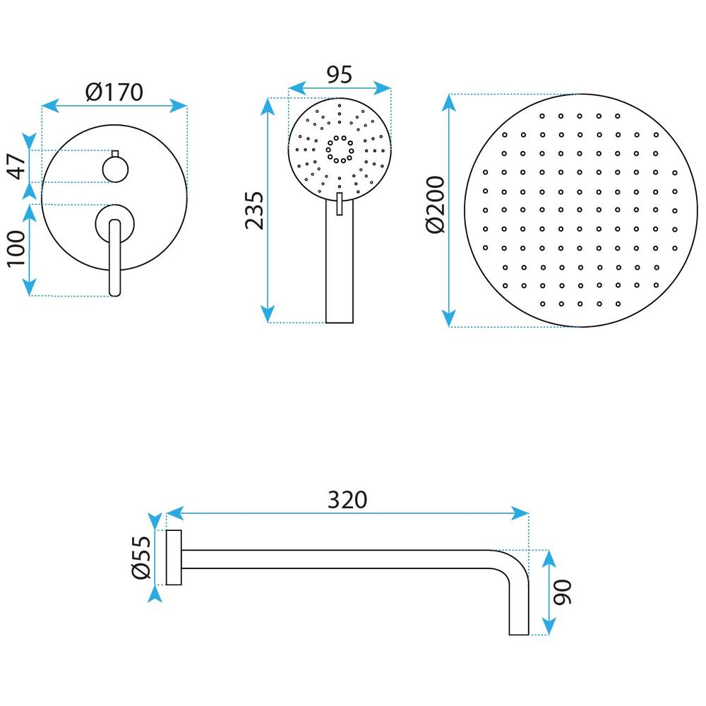 Podomítková sprchová sada Rea Ontario Black + BOX